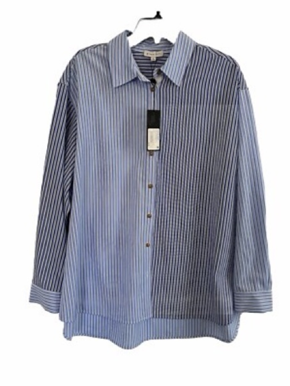 Gianni Bini Tara Tunic Blouse Size L Blue Multi Stripe Oversized